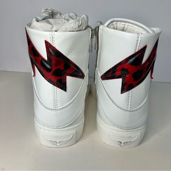 Zadig and Voltaire High Flash Calfskin Sneakers, Red Lightening Bolt, 7, NIB - Picture 11 of 14